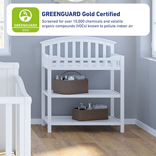 Graco Changing Table with Water-Resistant Change Pad and Safety Strap, Pebble Gray, Multi Storage Nursery Changing Table for Infants or Babies