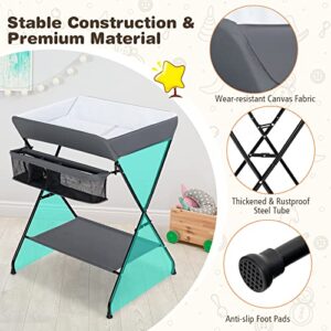 Costzon Changing Table, Portable Baby Changing Table Foldable Diaper Changing Station with Safety Belt, Large Storage Rack & Shelf, Nursery Organizer for Newborn Infant (Dark Gray)