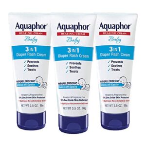 aquaphor baby diaper rash cream, 3-in-1 diaper rash relief, 3.5 oz tube, pack of 3