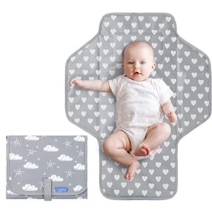 baby portable changing pad travel – waterproof compact diaper changing mat with built-in pillow – lightweight & foldable changing station, newborn shower gifts