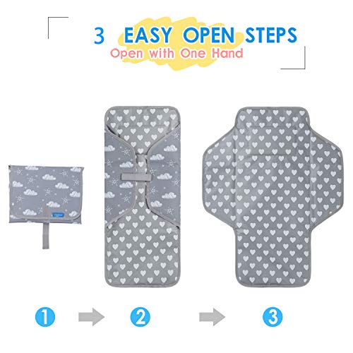 Baby Portable Changing Pad Travel - Waterproof Compact Diaper Changing Mat with Built-in Pillow - Lightweight & Foldable Changing Station, Newborn Shower Gifts