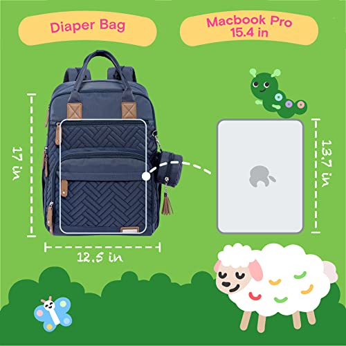 iniuniu Diaper Bag Backpack, 4 in 1 kit Large Unisex Baby Bags for Boys Girls, Waterproof Travel Back Pack with Diaper Pouch, Washable Changing Pad, Pacifier Case and Stroller Straps, Navy Blue