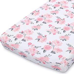 The Peanutshell Pink Floral Changing Pad Cover Set for Baby Girls | 2 Pack Set | Pink Roses & Ditsy Floral