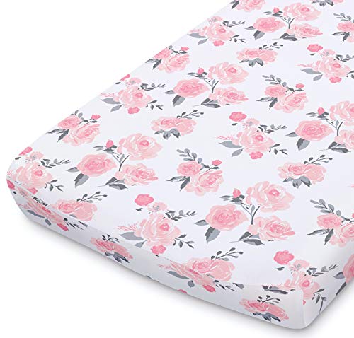 The Peanutshell Pink Floral Changing Pad Cover Set for Baby Girls | 2 Pack Set | Pink Roses & Ditsy Floral