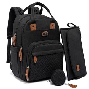 dikaslon diaper bag backpack with portable changing pad, pacifier case and stroller straps, large unisex baby bags for boys girls, multipurpose travel back pack for moms dads, black