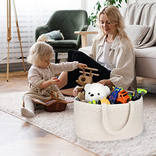 ABenkle Baby Diaper Caddy, Nursery Storage Bin and Car Organizer for Diapers and Baby Wipes, Cotton Rope Diaper Basket Caddy, Changing Table Diaper Storage Caddy Baby Gift Baskets, White