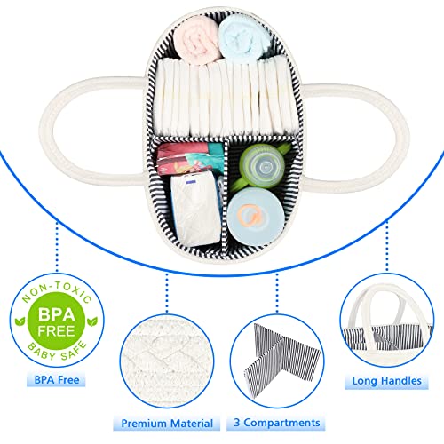 ABenkle Baby Diaper Caddy, Nursery Storage Bin and Car Organizer for Diapers and Baby Wipes, Cotton Rope Diaper Basket Caddy, Changing Table Diaper Storage Caddy Baby Gift Baskets, White