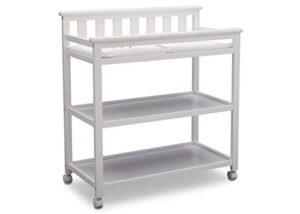 delta children flat top changing table with wheels and changing pad – greenguard gold certified, bianca white