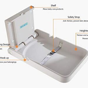 Modundry Baby Changing Diaper Station - Vertical Wall Mounted, Sturdy & Durable- with Safety Straps for Commercial Restrooms(White Granite)