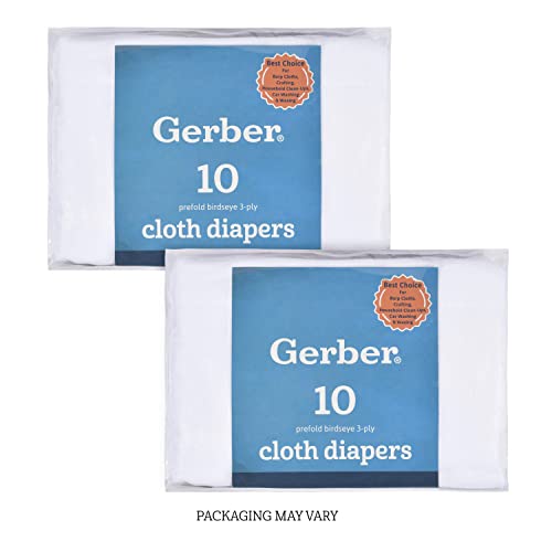 Gerber Birdseye Cloth Diapers, Prefold, 20Count, White