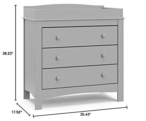 Graco Noah 3 Drawer Chest with Changing Topper, Baby and Kids Dresser, Universal Design for Children's Bedroom, Pebble Gray