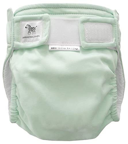 SmartNappy by Amazing Baby, NextGen Hybrid Cloth Diaper Cover + 1 Tri-fold Reusable Insert + 1 Reusable Booster, Pastel SeaCrystal, Solid, Size 3, 12-25 lbs, Green