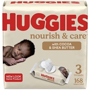 baby wipes, scented, huggies nourish & care baby diaper wipes, 56 count, pack of 3 flip-top packs (168 wipes total)