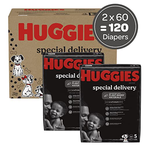 Hypoallergenic Baby Diapers Size 5 (27+ lbs), Huggies Special Delivery, Fragrance Free, Safe for Sensitive Skin, 120 Ct