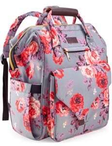 kaome diaper bag backpack, upgraded large capacity multifunction nappy bags, waterproof baby bag floral insulated durable travel maternity back pack for baby girls with diaper pad bottle bag (floral)