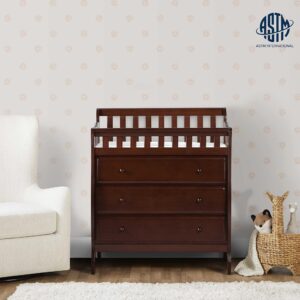 Dream On Me Marcus Changing Table And Dresser In Espresso, Features 3 Spacious Drawers, Non-Toxic Finishes, Comes With 1" Changing Pad, Made Of Solid Wood