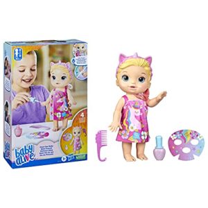 Baby Alive Glam Spa Baby Doll, Unicorn, Makeup Toy for Kids 3 and Up, Color Reveal Mani-Pedi and Makeup, 12.8-Inch Waterplay Doll, Blonde Hair