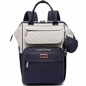 babbleroo diaper bag backpack, multifunction large bags with changing pad & stroller straps & pacifier case, unisex stylish travel back pack nappy changing bag for moms dads (stone gray & blue)