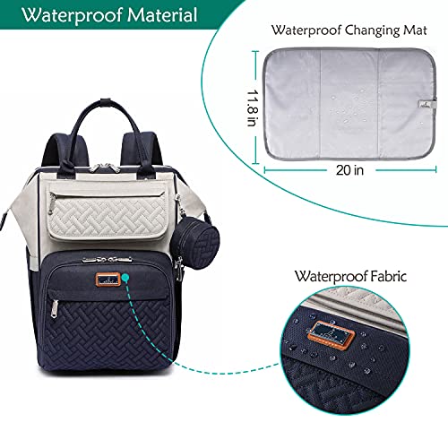 BabbleRoo Diaper Bag Backpack, Multifunction Large Bags with Changing Pad & Stroller Straps & Pacifier Case, Unisex Stylish Travel Back Pack Nappy Changing Bag for Moms Dads (Stone Gray & Blue)