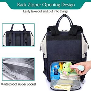 BabbleRoo Diaper Bag Backpack, Multifunction Large Bags with Changing Pad & Stroller Straps & Pacifier Case, Unisex Stylish Travel Back Pack Nappy Changing Bag for Moms Dads (Stone Gray & Blue)