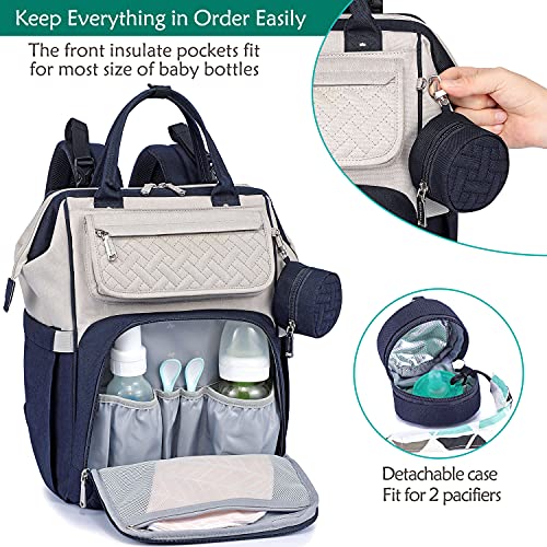 BabbleRoo Diaper Bag Backpack, Multifunction Large Bags with Changing Pad & Stroller Straps & Pacifier Case, Unisex Stylish Travel Back Pack Nappy Changing Bag for Moms Dads (Stone Gray & Blue)
