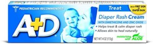 a+d zinc oxide diaper rash treatment cream, dimenthicone 1%, zinc oxide 10%, easy spreading baby skin care, 4 ounce tube (pack of 4) (packaging may vary)