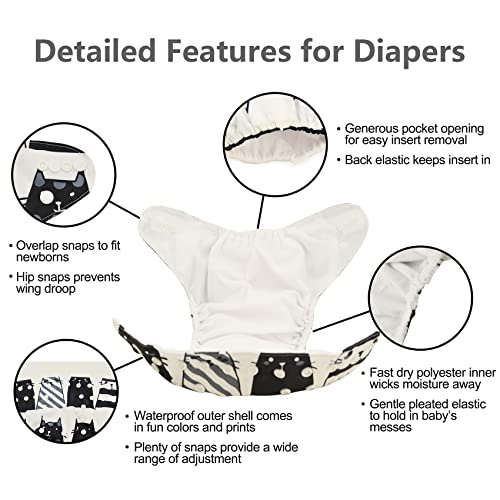 babygoal Reusable Cloth Diapers for Baby Boys, One Size Adjustable Washable Pocket Nappy Covers 6 Pack+6pcs Bamboo Inserts+Wet Bag 6FB36