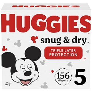 huggies snug & dry baby diapers, size 5 (27+ lbs), 156 ct