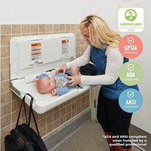 ECR4Kids ELR-18004 Wall-Mounted Baby Changing Station, Horizontal Fold-Down Diaper Change Table with Safety Straps for Commercial Bathrooms, ADA and ANSI Compliant, Free Replacement Straps, White Granite