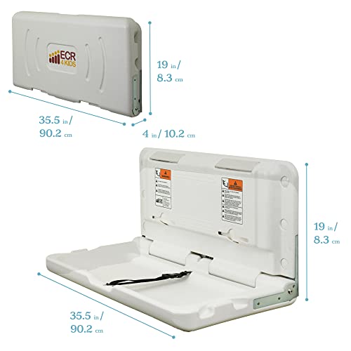 ECR4Kids ELR-18004 Wall-Mounted Baby Changing Station, Horizontal Fold-Down Diaper Change Table with Safety Straps for Commercial Bathrooms, ADA and ANSI Compliant, Free Replacement Straps, White Granite