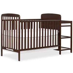 dream on me anna 3-in-1 full-size crib and changing table combo in espresso, greenguard gold certified, non-toxic finishes, includes 1″ changing pad, wooden nursery furniture