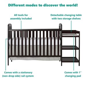 Dream On Me Anna 3-in-1 Full-Size Crib and Changing Table Combo in Espresso, Greenguard Gold Certified, Non-Toxic Finishes, Includes 1" Changing Pad, Wooden Nursery Furniture