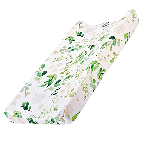 Baby Green Leaf Diaper Changing Pad Cover Cradle Mattress Sheets, Infant Stretchy Fabric Changing Table Cover Changing Mat Cover Baby Nursery Diaper Changing Pad Sheets 32''X 16'' (Green Leaves)