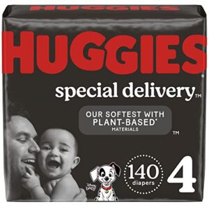 hypoallergenic baby diapers size 4 (22-37 lbs), huggies special delivery, fragrance free, safe for sensitive skin, 140 ct