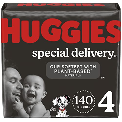 Hypoallergenic Baby Diapers Size 4 (22-37 lbs), Huggies Special Delivery, Fragrance Free, Safe for Sensitive Skin, 140 Ct