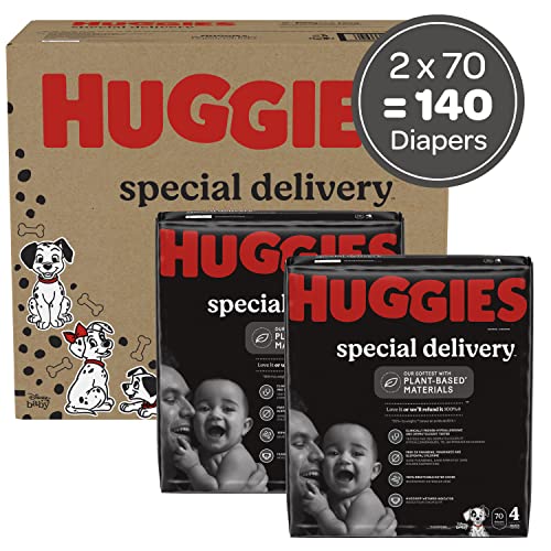 Hypoallergenic Baby Diapers Size 4 (22-37 lbs), Huggies Special Delivery, Fragrance Free, Safe for Sensitive Skin, 140 Ct