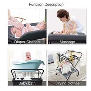 Holy Cat Baby Portable Changing Table with Wheels Adjustable Height Folding Infant Diaper Station Mobile Nursery Stand with Newborn Lightweight Large Storage Rack - Grey