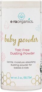 era organics talc free baby powder – usda organic dusting powder for excess moisture & chafing that’s actually good for your skin- non toxic, non-gmo, cruelty free baby skin care