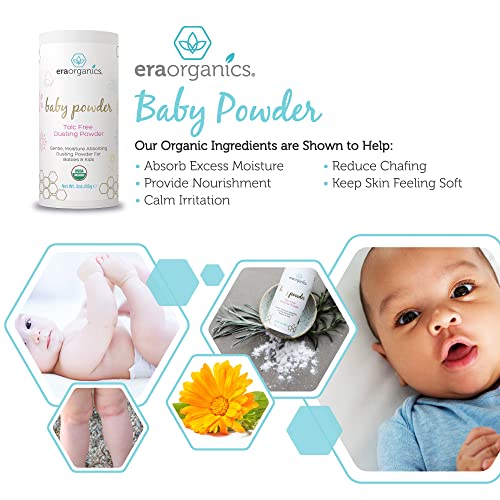 Era Organics Talc Free Baby Powder - USDA Organic Dusting Powder for Excess Moisture & Chafing That’s Actually Good for Your Skin- Non Toxic, Non-GMO, Cruelty Free Baby Skin Care