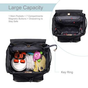 Hafmall Diaper Bag Backpack, Multifunctional Stylish Baby Bag with Stroller Hooks for Boys Girls, Travel Diaper Backpack for Mom Dad, Black Maternity Nappy Bag