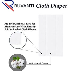 Ruvanti 6 Pack, 3 Ply Birdseye Prefold Cloth Diapers for Babies, Newborn Baby, 100% Cotton Reusable Diapers, 13x19 Burp Clothes for Baby,Toddler, Cloth Diaper Inserts for Overnight, Hand Wash only.