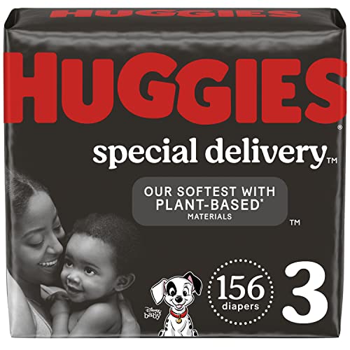 Hypoallergenic Baby Diapers Size 3 (16-28 lbs), Huggies Special Delivery, Fragrance Free, Safe for Sensitive Skin, 156 Ct