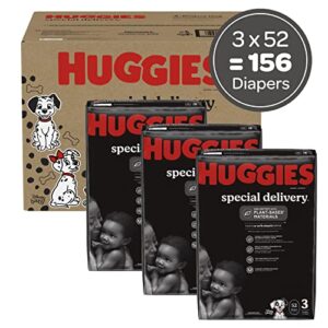 Hypoallergenic Baby Diapers Size 3 (16-28 lbs), Huggies Special Delivery, Fragrance Free, Safe for Sensitive Skin, 156 Ct