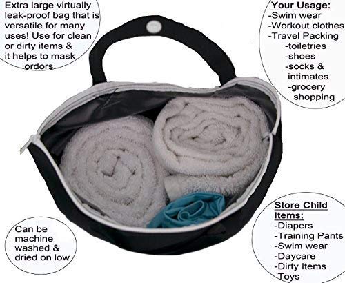 MOM & BAB Wet Bags for Baby Cloth Diapers, Swimsuits and Towels, Travel, Wet Dry Bag for Diaper Bag, Breast Pump Parts, Gym | Water & Odor Resistant (Black&Gray)