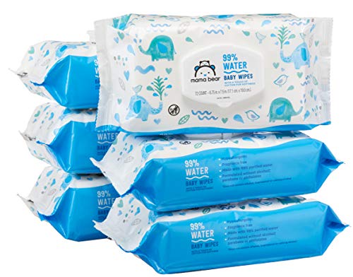 Amazon Brand - Mama Bear 99% Water Baby Wipes, Hypoallergenic, Fragrance Free,72 Count (Pack of 6)