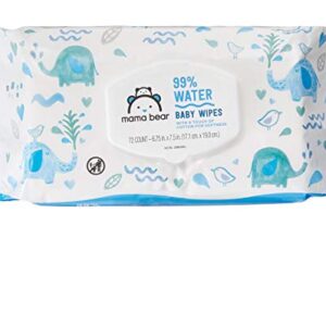 Amazon Brand - Mama Bear 99% Water Baby Wipes, Hypoallergenic, Fragrance Free,72 Count (Pack of 6)