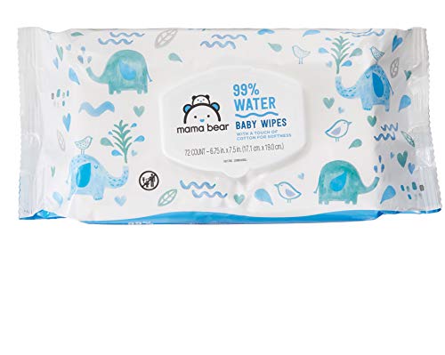 Amazon Brand - Mama Bear 99% Water Baby Wipes, Hypoallergenic, Fragrance Free,72 Count (Pack of 6)