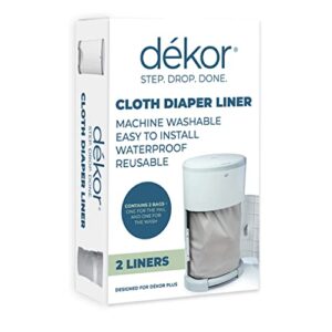 dekor cloth diaper liner | 2 count | gray | perfect for cloth diapers | just step – drop – done | quick & easy to replace | fits the dekor plus hands-free diaper pail | machine washable