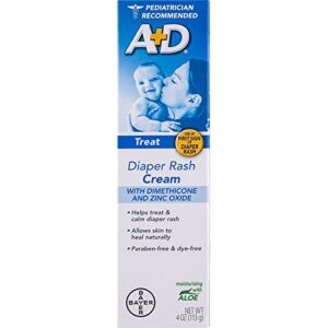 a+d zinc oxide diaper rash treatment cream, dimenthicone 1%, zinc oxide 10%, easy spreading baby skin care, 4 ounce tube (packaging may vary)