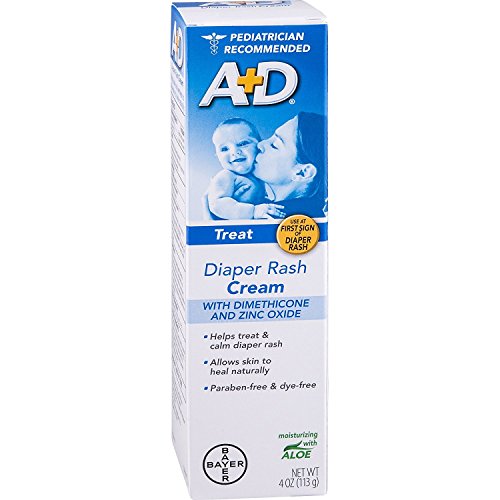 A+D Zinc Oxide Diaper Rash Treatment Cream, Dimenthicone 1%, Zinc Oxide 10%, Easy Spreading Baby Skin Care, 4 Ounce Tube (Packaging May Vary)
